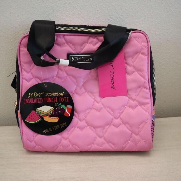 Betsey Johnson TBJ-1286 Pink Multi Heart Insulated Lunch Tote W/Mesh Pouch - Picture 4 of 9